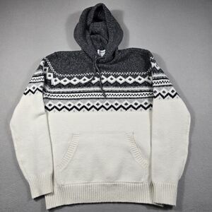 Old Navy Men's Fair Isle Hoodie Pullover Sweater Size Medium White Black Gray